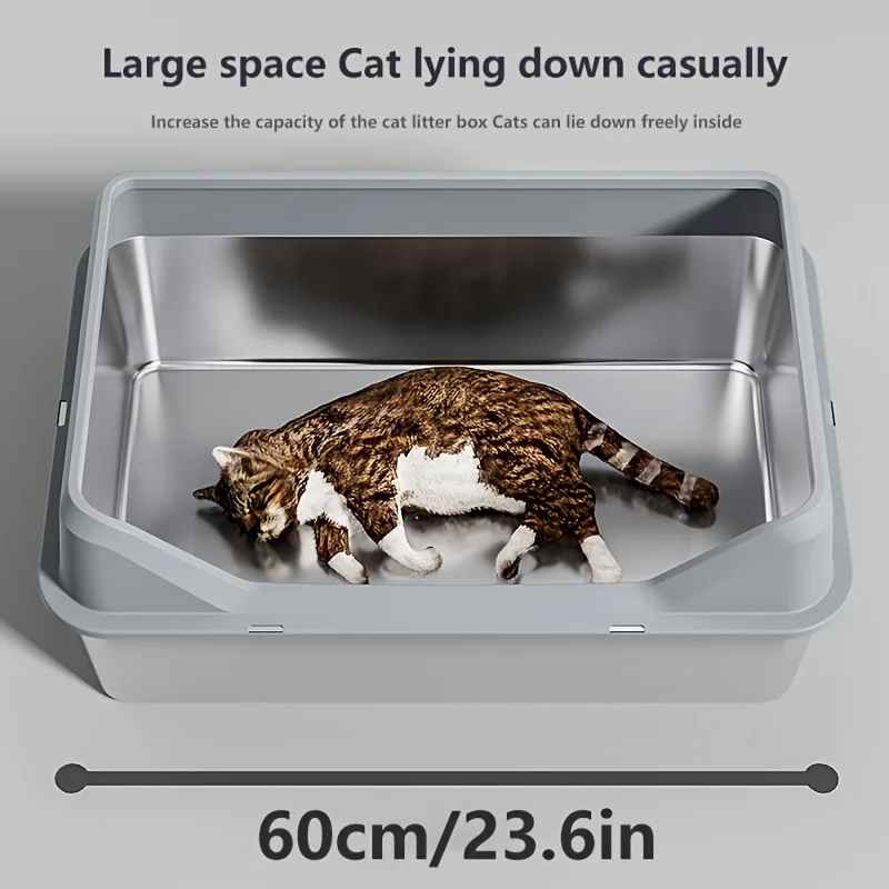 Grote roestvrijstalen kattenbak met deksel en schepje_voghion.com