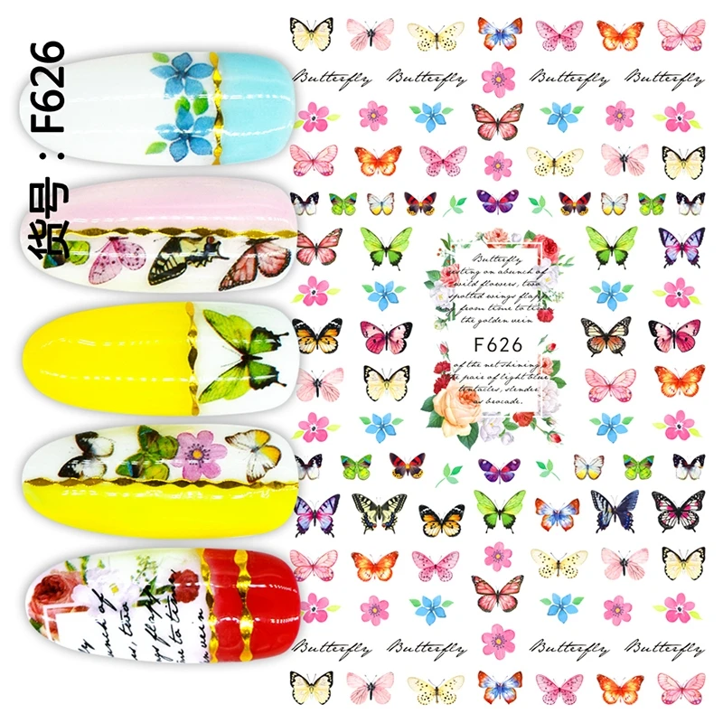 

1PC 3D Nail Stickers Flowers Leaves Self-Adhesive Slider Butterfly Decals For Nail Art Decorations Manicure Accessories