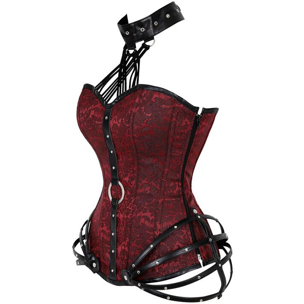 Steampunk Corset Gothic Steel Boned Zipper Overbust Bustier Steel Boned Women Slimming Body Tops S-6XL New Sexy Halter Corsets