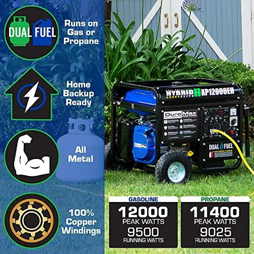 DuroMax XP12000EH Generator-12000 Watt Gas or Propane Powered Home Back Up & RV Ready, 50 State Approved - Image 2