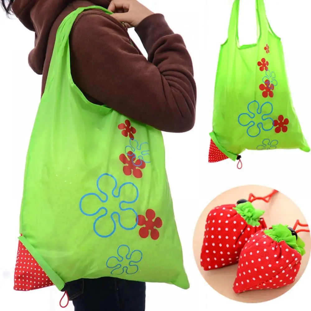 

Large Foldable Reusable Strawberry Shopping Bag Nylon Green Grocery Bag Tote Handbag Convenient Large Capacity Storage Bags