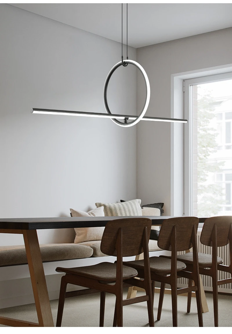Arrangements Hängeleuchte, postmodernes geometrisches Muster, minimalistische Pendelleuchte für Esszimmer, schwarze Pendelleuchte – Detail 8