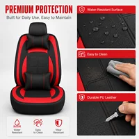 Black Red PU Leather Car Seat Covers Full Set, Universal 5-Seater Front & Rear Seat Protectors, All-Season Auto Interior Cushions for Cars, SUVs, Trucks & Vans 6