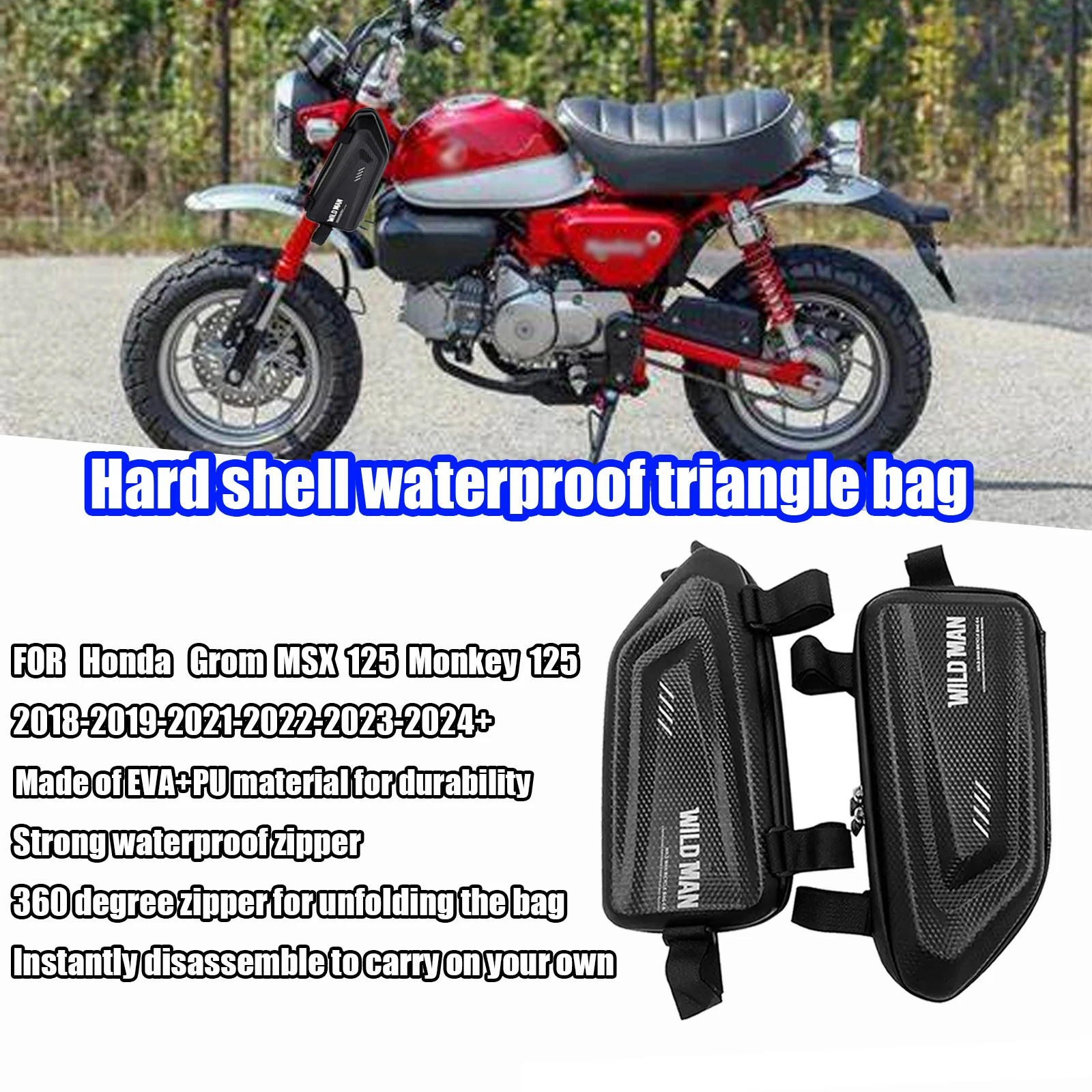 FOR Grom MSX125 Monkey 125  motorcycle modified side bag waterproof triangle side bag hard shell bag   Accessories_voghion.com