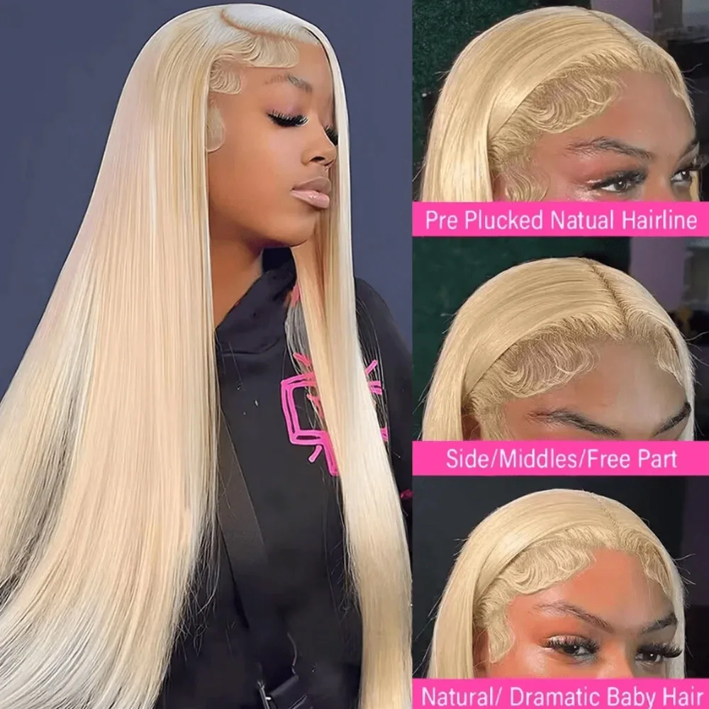200% 250% Density 34 Inch 13x4 Blonde 613 Straight Transparent Lace Frontal Wig 13x6 Brazilian Straight Human Hair Wig for Women