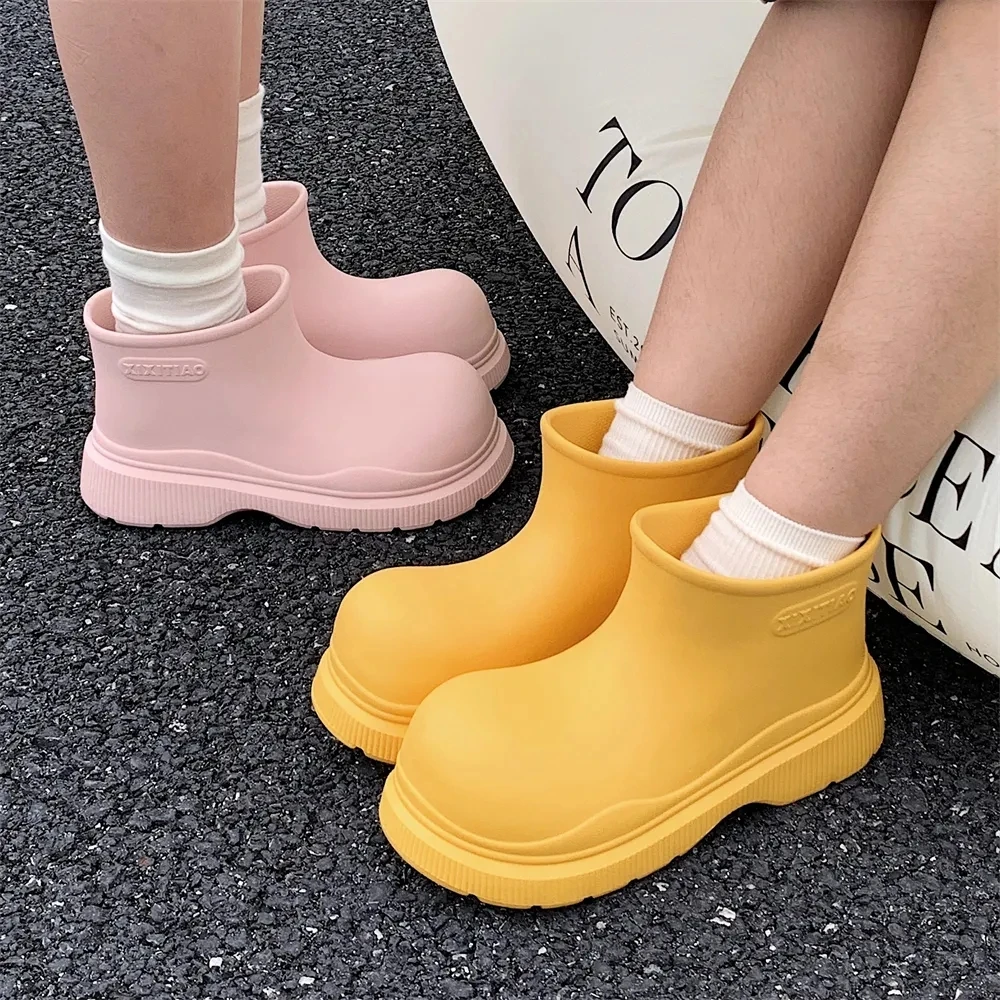 Fashion Softsole Waterproof Anti-slip Rubber Shoes Spring Summer Outer Ugly  Moe Round Head Short Rain Boots Women Simple - AliExpress, image size:1000x1000