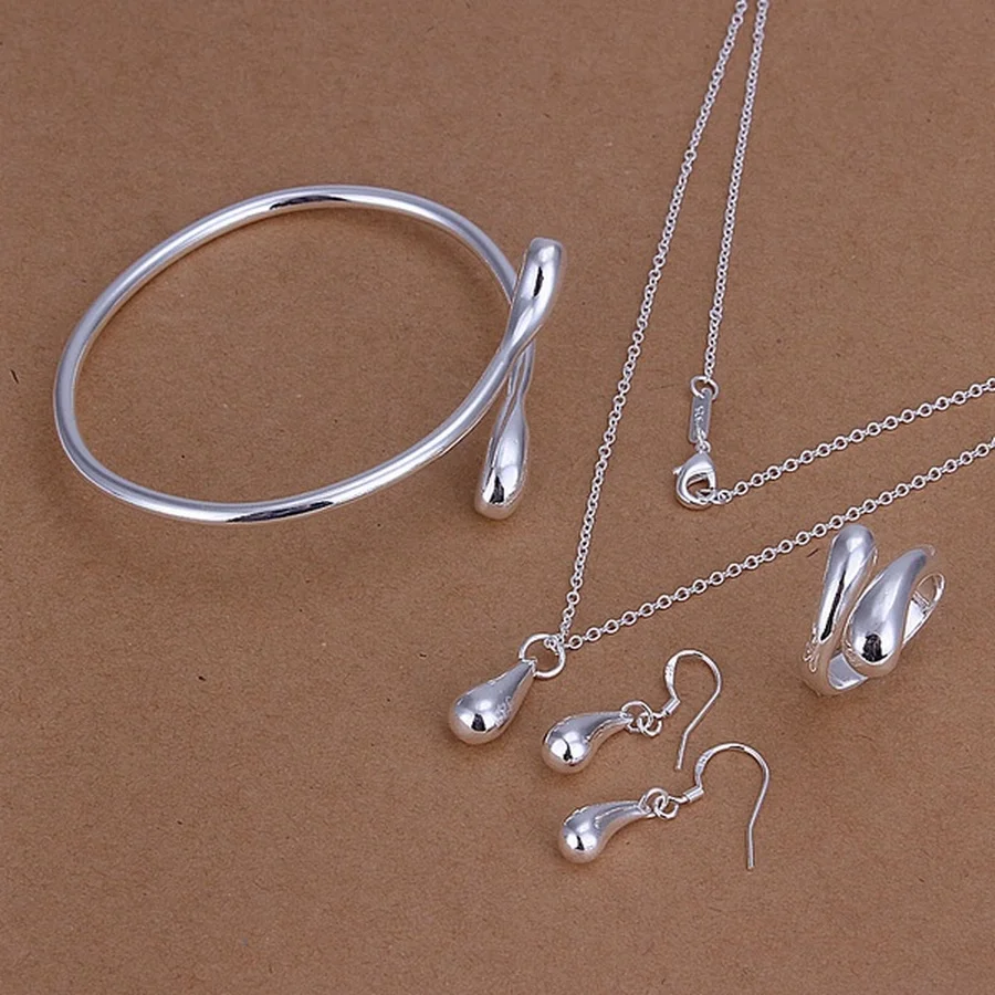 

Wholesale 925 silver wedding drops necklace bangles Dangle earrings rings fashion women party jewelry sets