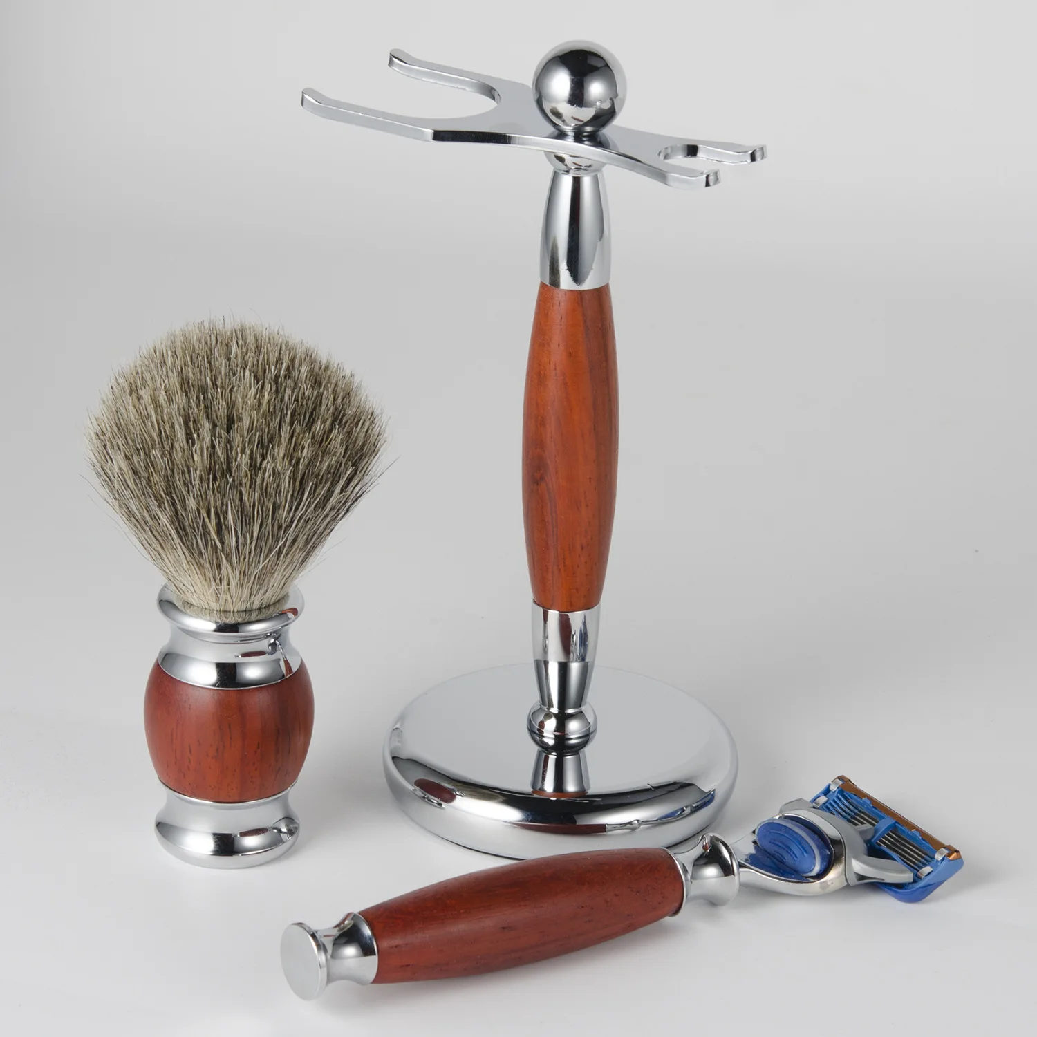 

Luxury Pear Wood Handle Razor Classic 5 Edge Safety Razor for Mens Shaving&Manual Shaver&Soft Beard Brus&Razor Rack