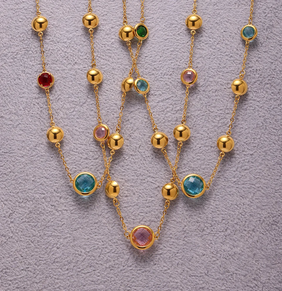 6 Farben facettiertes tschechisches Glaskristall-Halskettenarmband aus Edelstahl, 18 Karat vergoldete Kettenhalsketten, Armbänder für Frauen – Detail 14