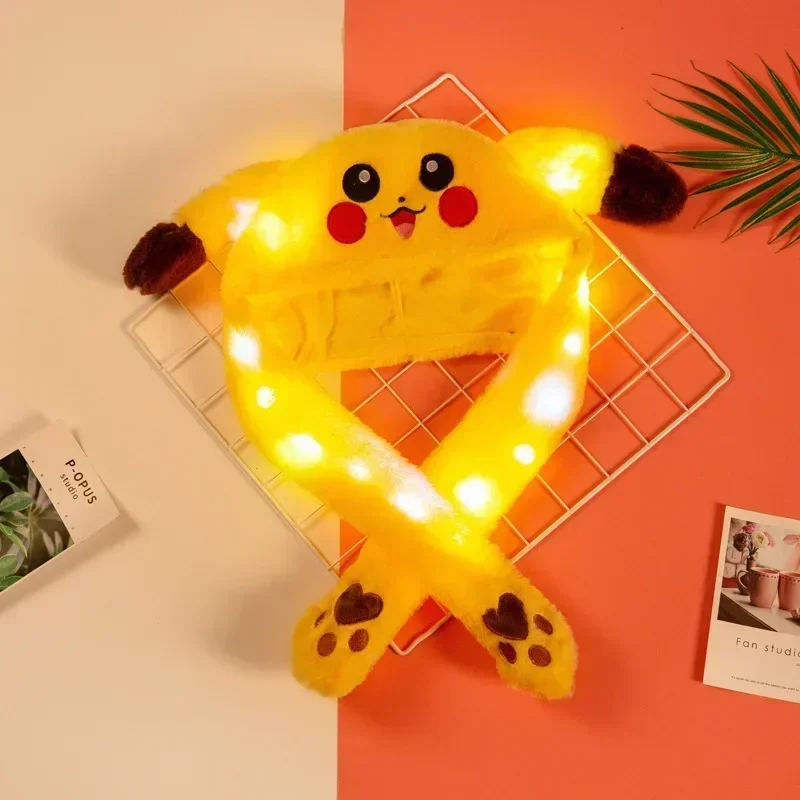 Pokemon Cute Glowing Hat Pikachu Cartoon Plush Bunny Cosplay Hat Children Pet Bunny Ears Will Move Headband Funny Toys Gifts