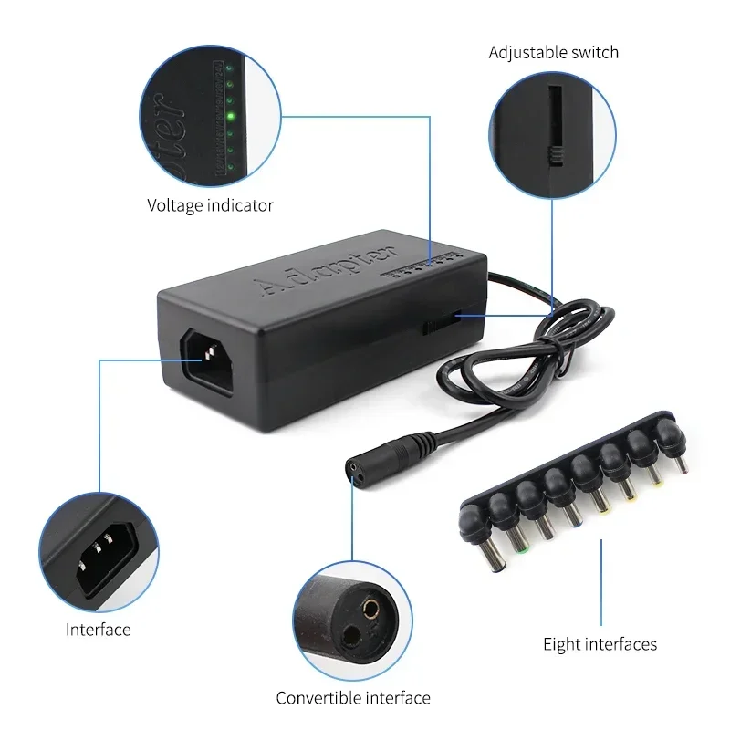 96W Universal AC Laptop Adjustable Power Adapter 12V-24V with 8 Plug Connector for Asus Acer Iconic Brand Iconic Brand Iconic Brand Hp MSI Toshiba