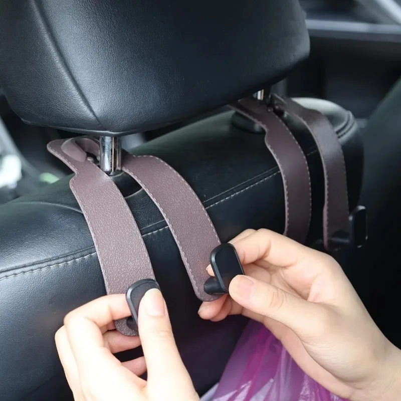 Car Seat Back Leather Hook Stylish Design Anti-Scratch Auto Headrest Storage Hanger Car Interior Hook for Handbag Purse Coat