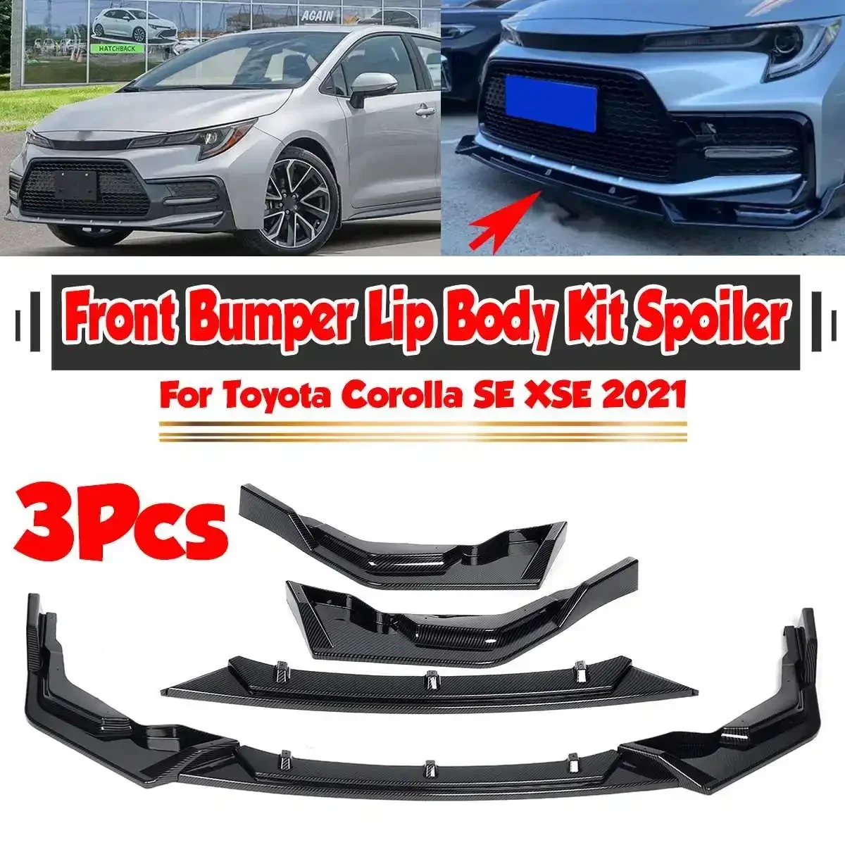 

New 3x Car Front Bumper Lip Splitter Diffuser Deflector Lips Spoiler Cover Trim Body Kit Guard For Toyota Corolla SE XSE 2021