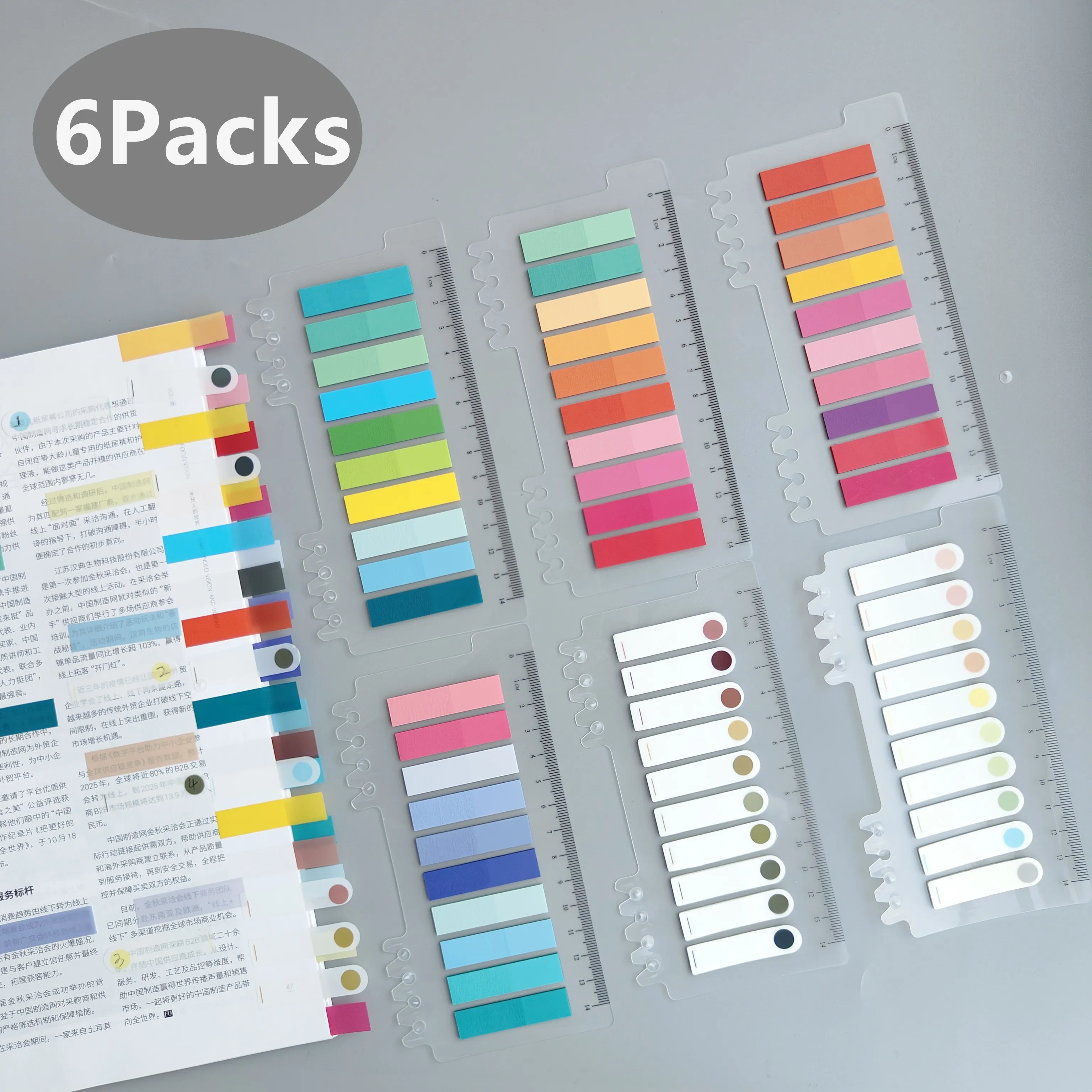 6Packs Index Tabs With Ruler Writable File Tabs Flags Colored Page Markers Labels For Reading Notes Books School Office Supplies sticky bookmarks index tabs flags sticky note self adhesive pvc fluorescent arrow flag tabs colored sticky notes school supplies