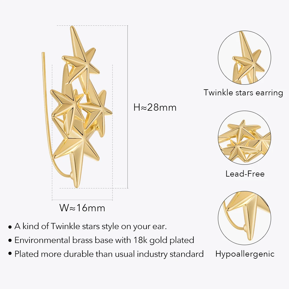 ENFASHION 2023 New Aretes Twinkle Stars Ear Clip On Ears For Women Original Fashion Jewelry Gold Color Earrings Christmas 221485