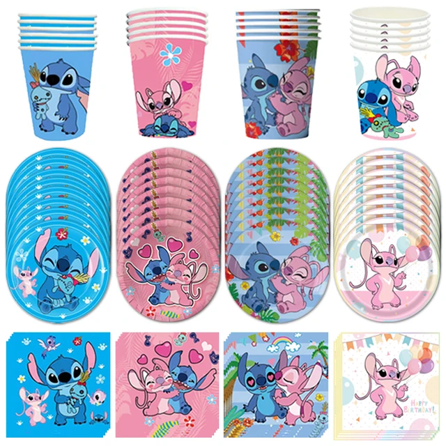 Disney Lilo e Stitch Decorazione festa di compleanno Ragazza Ragazzo Stoviglie usa e getta Piatto Tovaglia Sacchetto di caramelle Kit tazza di carta Forniture 2