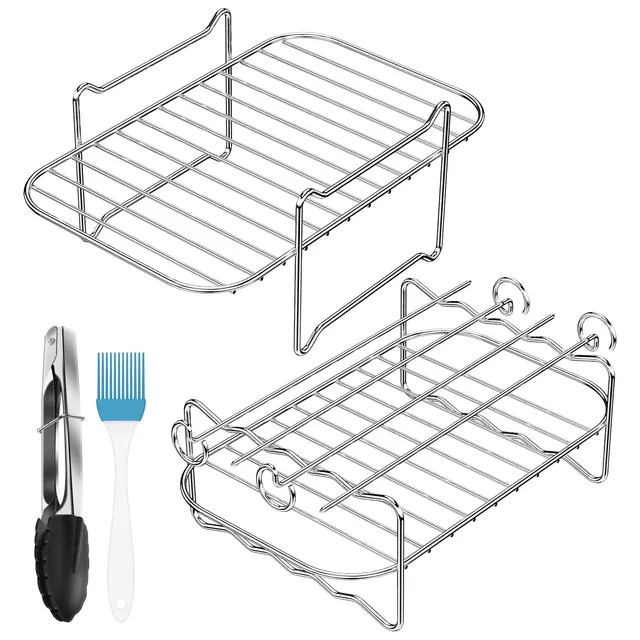 4Db Air Fryer Állványok Set Rozsdamentes Acél Levegő Sütő Nyársok Állvány 4 Nyársával Újrafelhasználható Lég Gőzös Olajkefével - Image 3