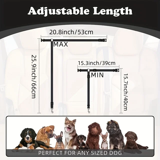 Pet car safety rope, adjustable dog harness, pet car safety belt adjustable dog towing rope 2