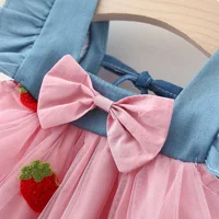 (0-3 Years) Summer New Girls Dress Small Flying Sleeve Bow A-child Dress Embroidered Strawberry Cool Princess Dress 4