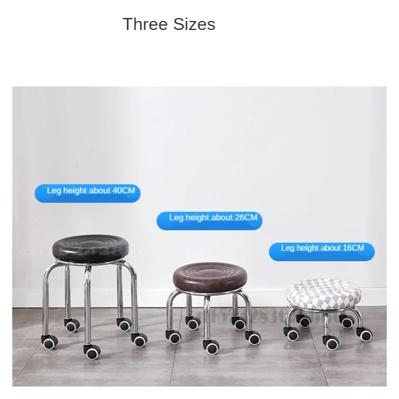 Foot Stool Aluminum Alloy Pulley Stool Low Round Stool with Wheels Home Bench Creative Back Chair Lazy Housework Seat Three Sizes Available