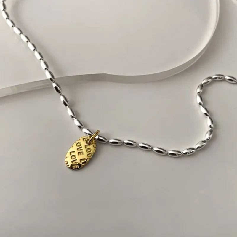Vintage Olive Beads Chain 18K Gold Plated Love Letter Pendant Necklace for Women Sexy Clavicle Choker Jewelry Birthday Gifts