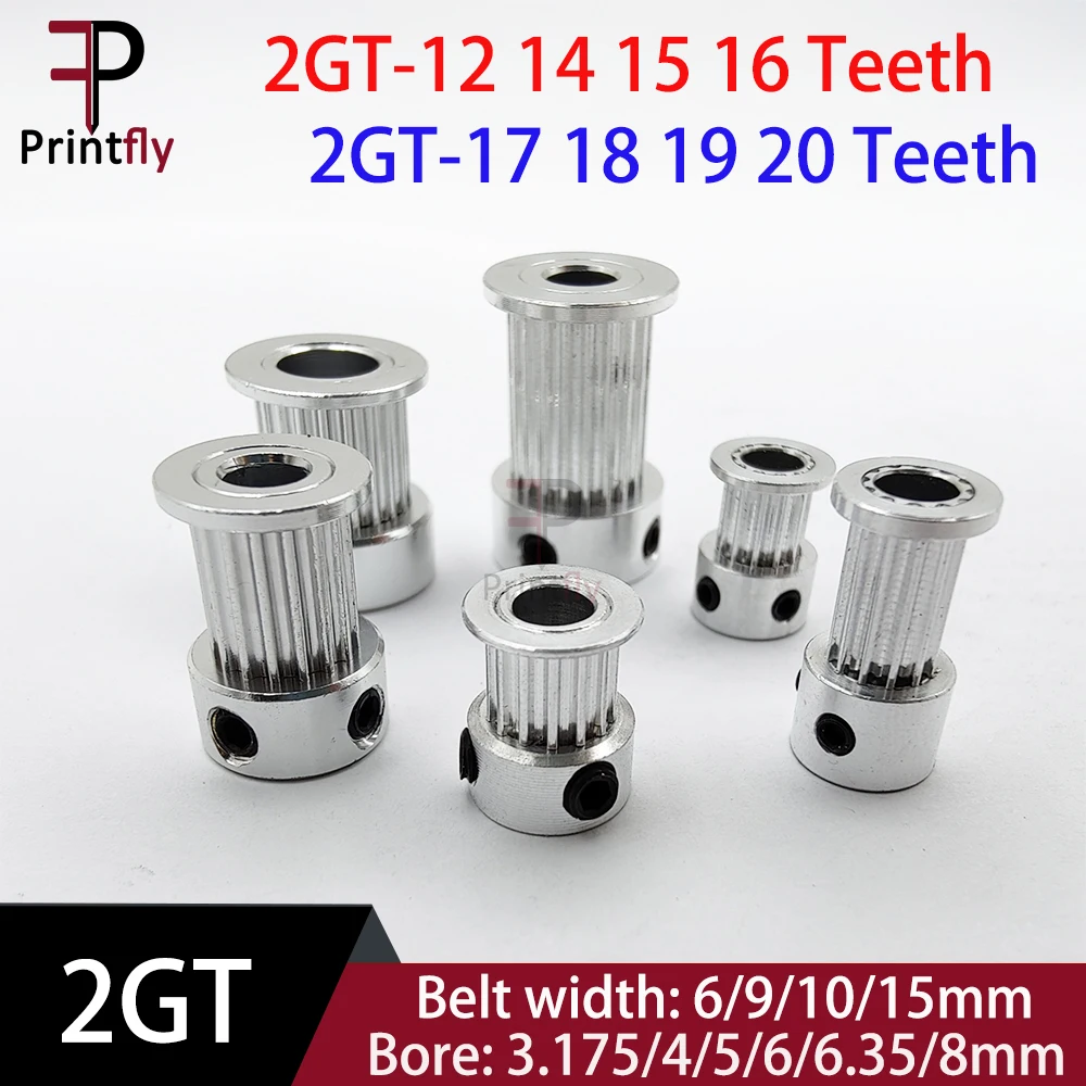 Printfly 2GT 12 14 15 16 17 18 19 20Teeth GT2 Timing Pulley 2M Bore3.175/4/5/6/6.35/8mm Belt Width 6/9/10/15mm 2GT Pulley Belt