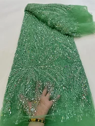 Green French Sequins Wedding Tulle Lace Fabric 2023 High Quality African Nigerian Beads Net Mesh Fabric For Evening Party Dress