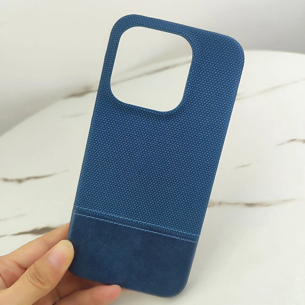 Luxury Fabric Leather Frameless Shockproof Phone Case with Color Contrast and Hard Bumper Cover