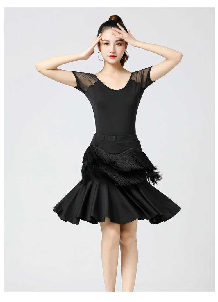 大人のラテンダンススカート新しいスタイルの練習衣装女性の非対称