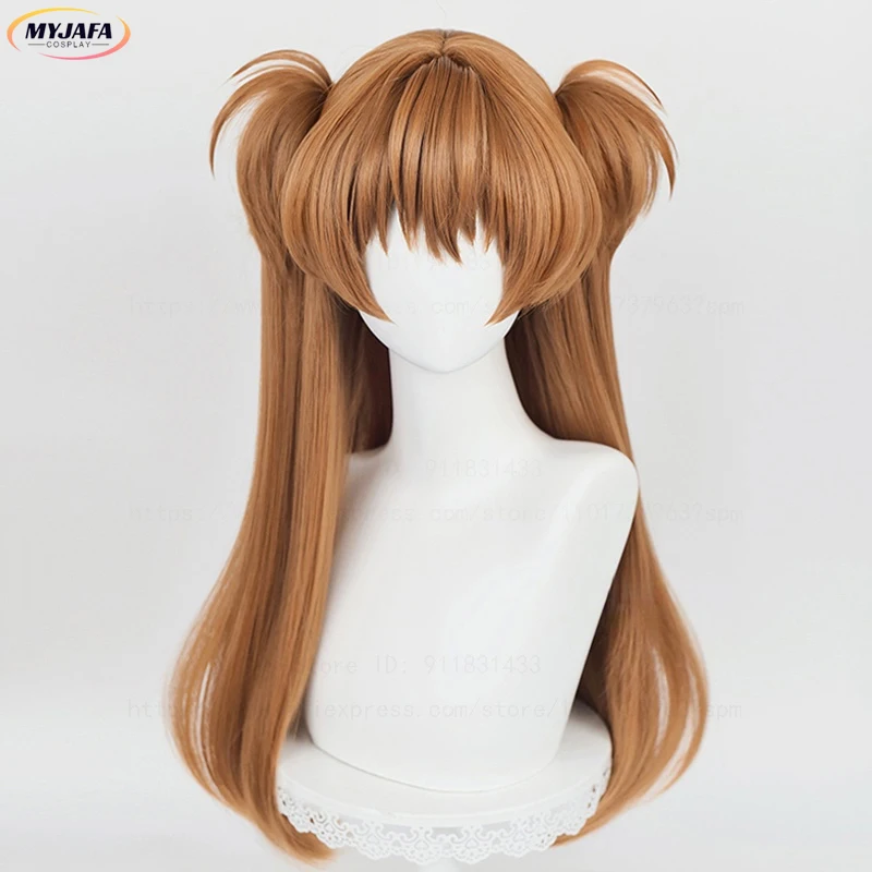 Hochwertige Anime EVA Asuka Langley Soryu Cosplay Perücke 68 cm Orange Braun Abnehmbare Pferdeschwänze Hitzebeständige Haarperücken + Perückenkappe – Detail 2