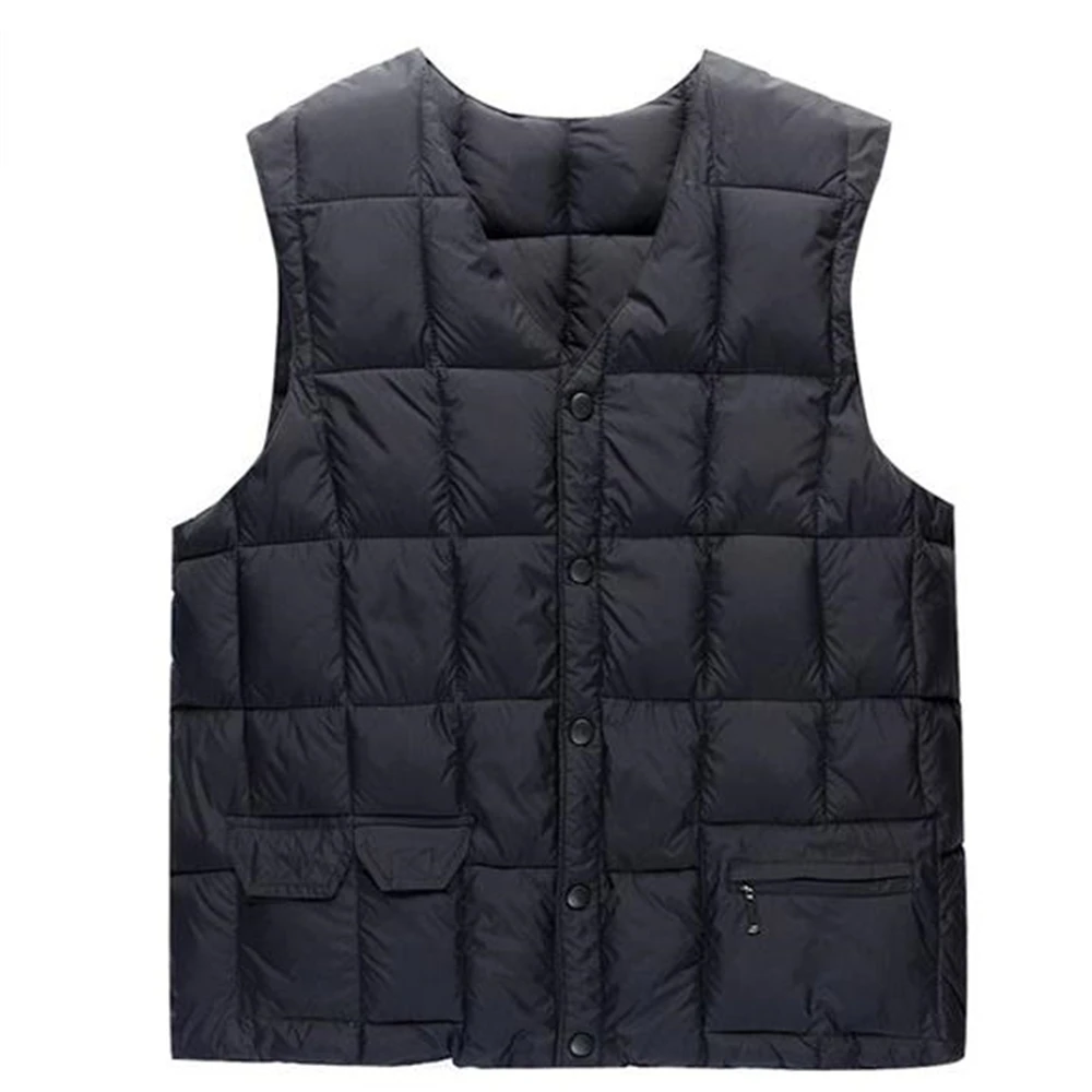 Description Picture 3 of itemMan Autumn Hot Sale Casual V-neck Single Breasted Solid Waistcoat Men Winter Zip Pocket Warm Down Vest Male Outerwear
