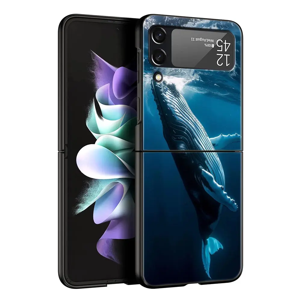 Ocean Whale Shark Swimming Design Black Hard Folding Phone Case