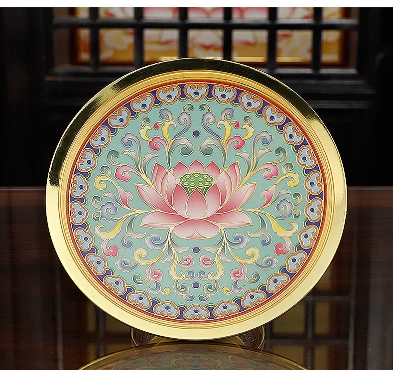 

Decoration Lotus Plate Buddhist Ornaments Fruit Flower Enamel Tribute Supplies Alloy Supply Home Buddha Hall