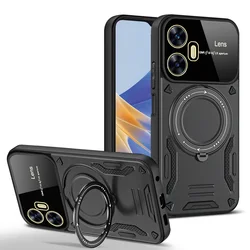 Magsafe Magnetic Adsorption Case with Metal Ring Car Holder and Camera Protection Cover for Narzo N53 (Black)