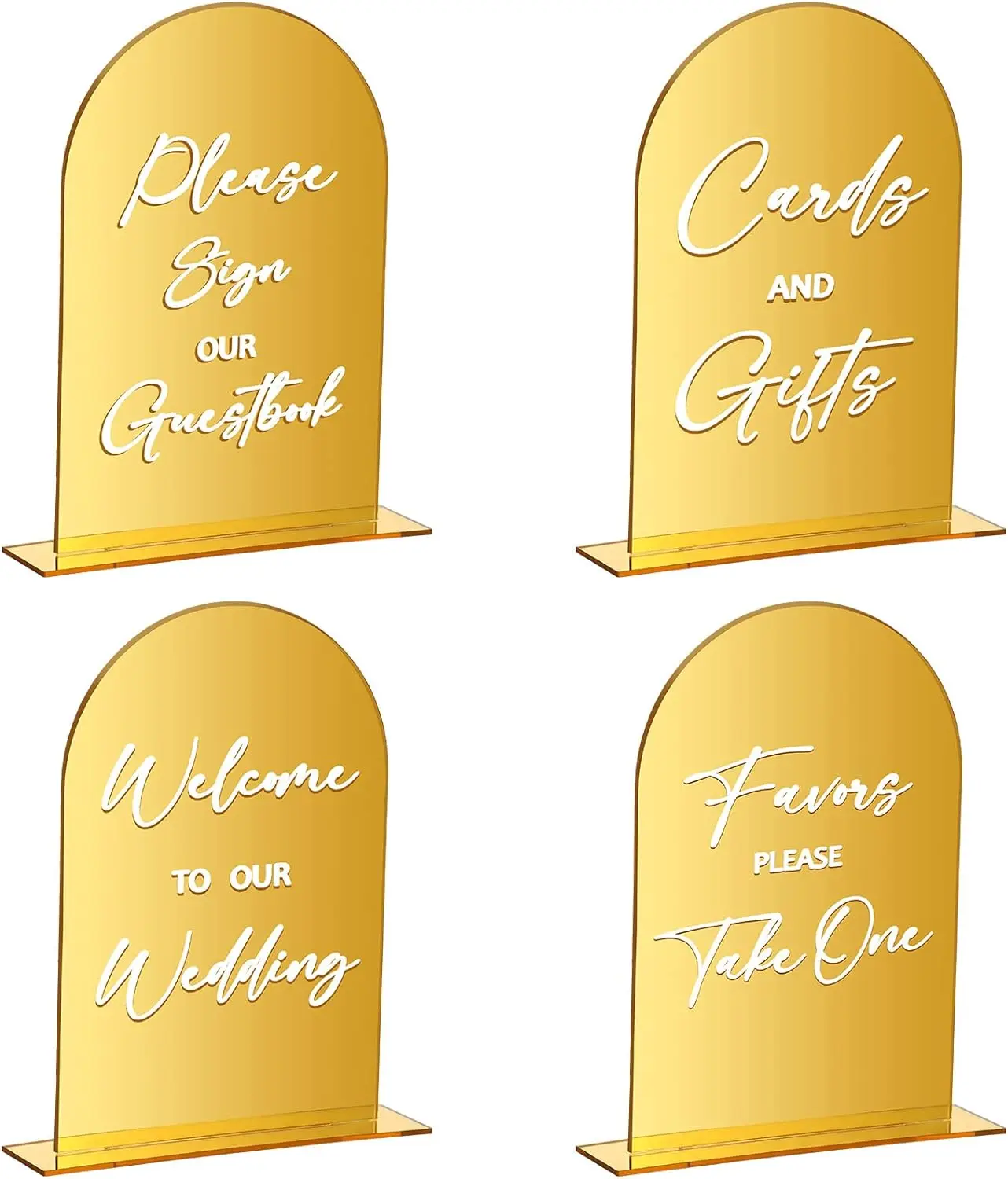 Set of 4 Wedding Signs,Gold Mirror Acrylic Signage,Guest Book Sign,Loving Memory Sign,Cards & Gifts Sign,Gold Mirror Table Decor