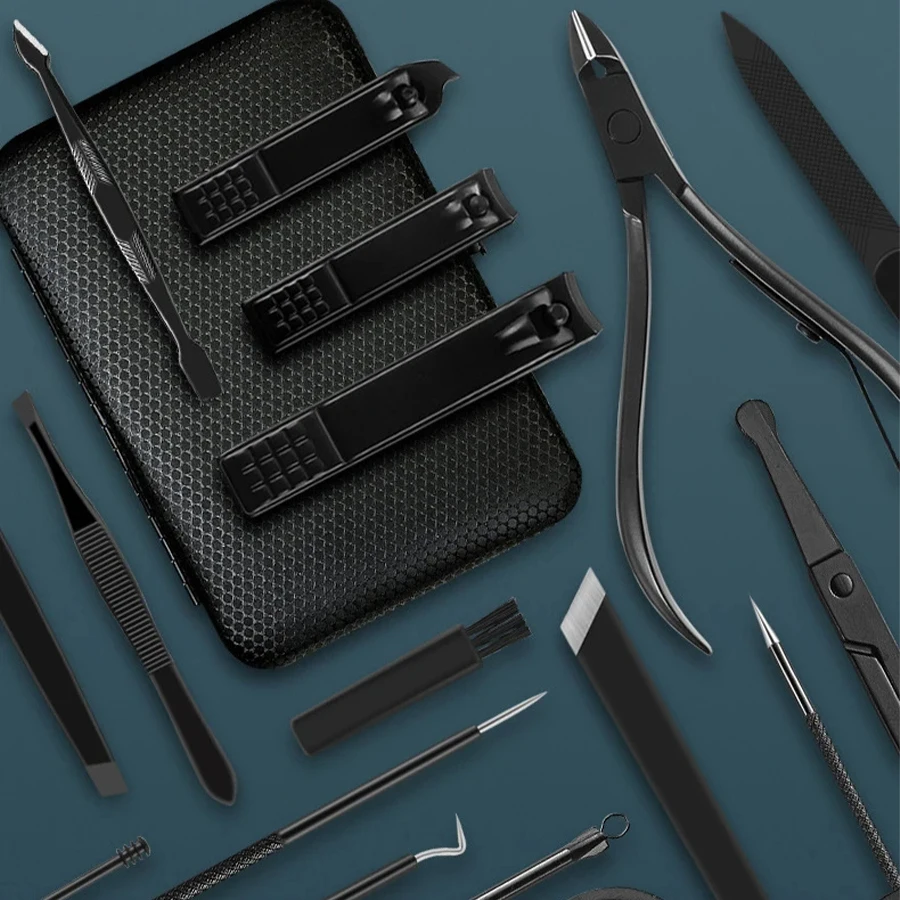 23 Piece Set Nail Clipper Set Foot Care Tool Acne Needle Nose Hair Clipper Black Nail Kit Manicure Tool
