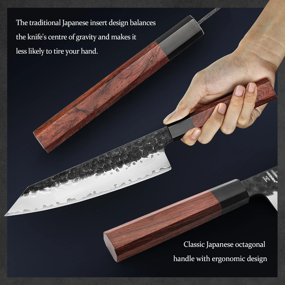 HEZHEN 1-4PC Kitchen Knife Set Slicing Stainless Steel Composite Steel Chef Santoku Nakiri Utility Red Wood Handle Gift Box