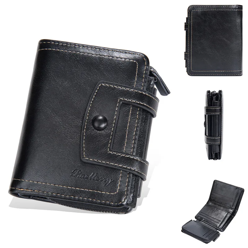 New Men's Short Wallet Multi Card Slots Buckle Coin Purse Tri Fold Zip