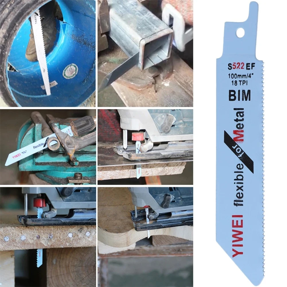 

5pc S522EF 100mm HCS Reciprocating Saw Blade Jigsaw Blade Wood Plastic Cutting 1.4mm For Cutting Metal Wood Tool Accessories