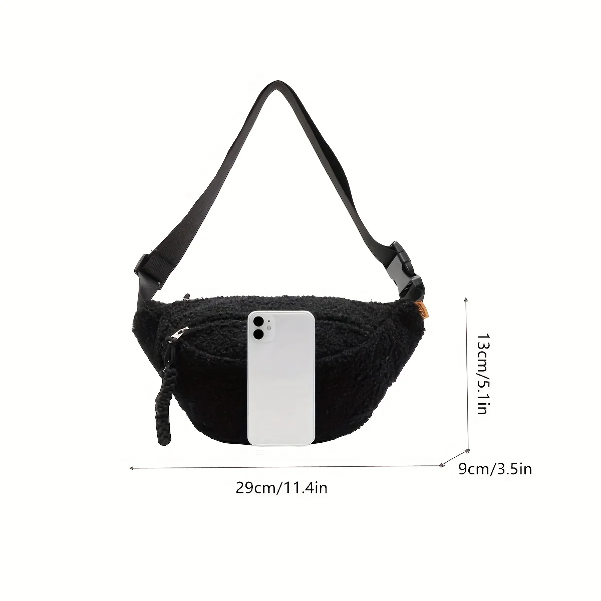 Lässige, einfarbige Brusttasche aus Plüschmaterial für Herren und Damen, modische Hüfttasche für den täglichen Pendelverkehr, Umhängetasche aus Plüsch – Detail 8