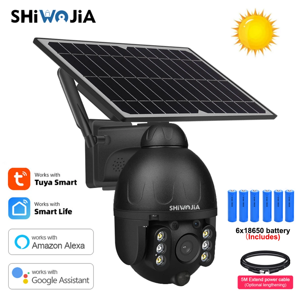 Shiwojia Tuya Wifi Telecamera Solare Rilevamento Pir Esterno Batteria Solare Protezione Della Telecamera Di Sicurezza Allarme Casa Intelligente Google