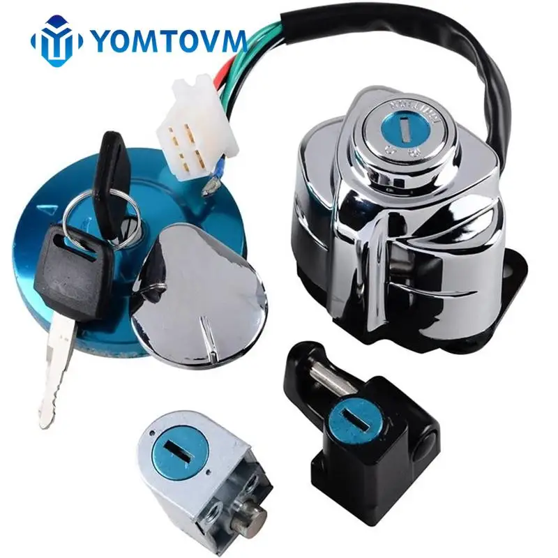 Motorcycle Ignition Switch Fuel Gas Tank Cap Lock Keys Set for