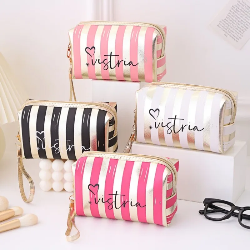 Makeup Bag Portable Striped Small Size Mini Portable Waterproof Women's