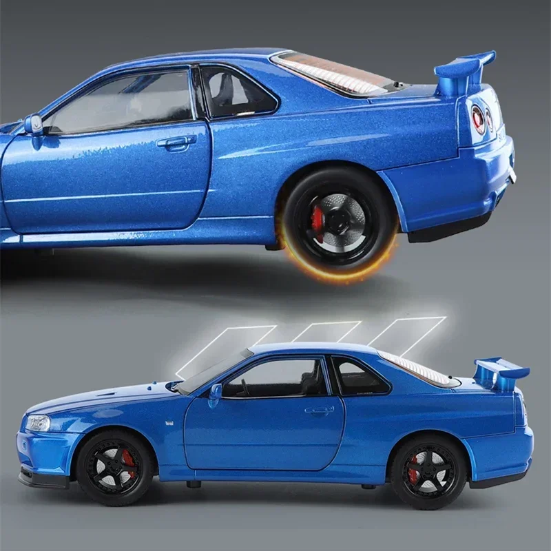 1:24 Nissan Skyline Ares GTR R34 Alloy Sports Car Model Diecasts