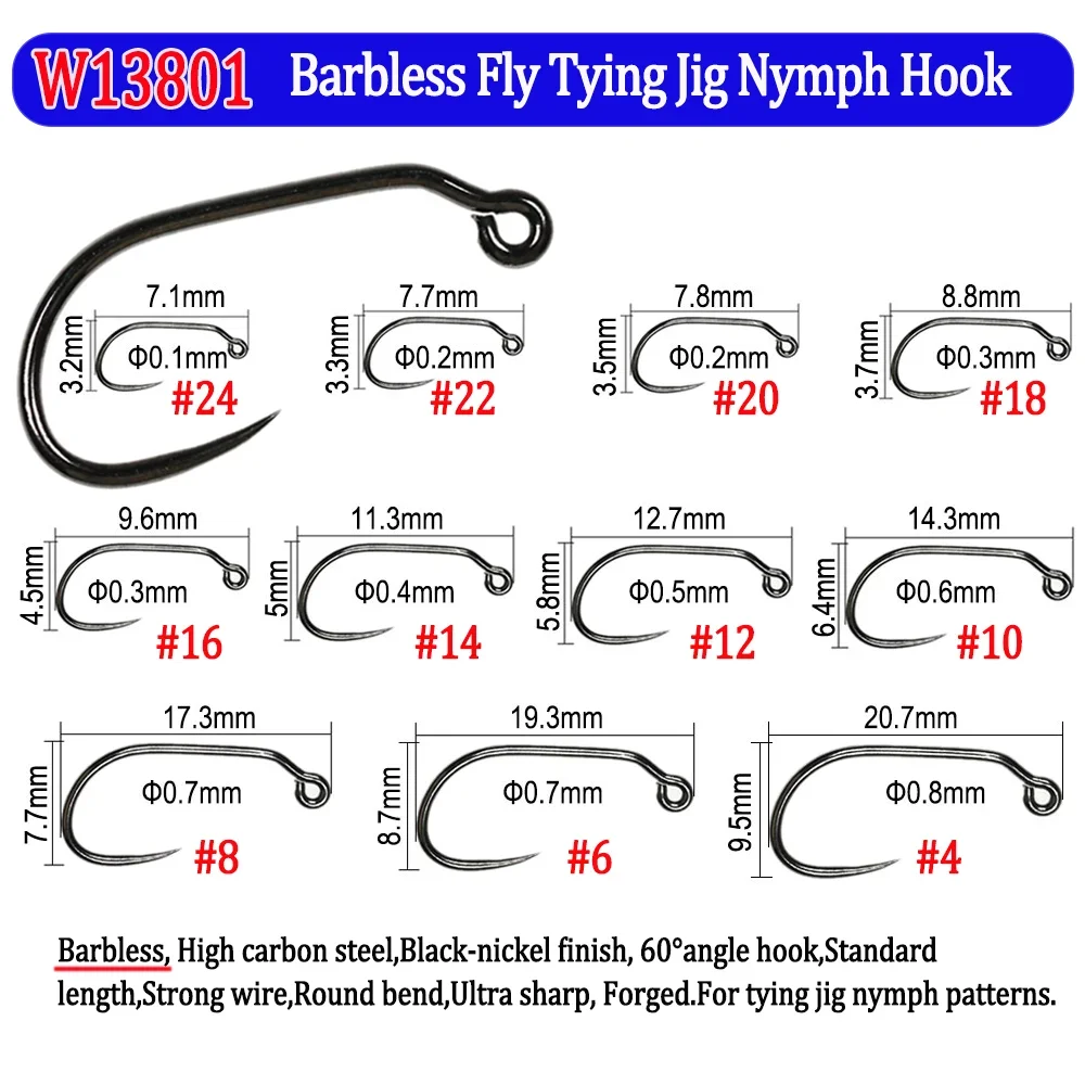 200pcs Barbed and Barbless Fishing Fly Hook Nymphs Pupa Egg Fly Dry Fly Wet  Fly Jig Nymph Hook Caddis Streamer Fly Tying Hook