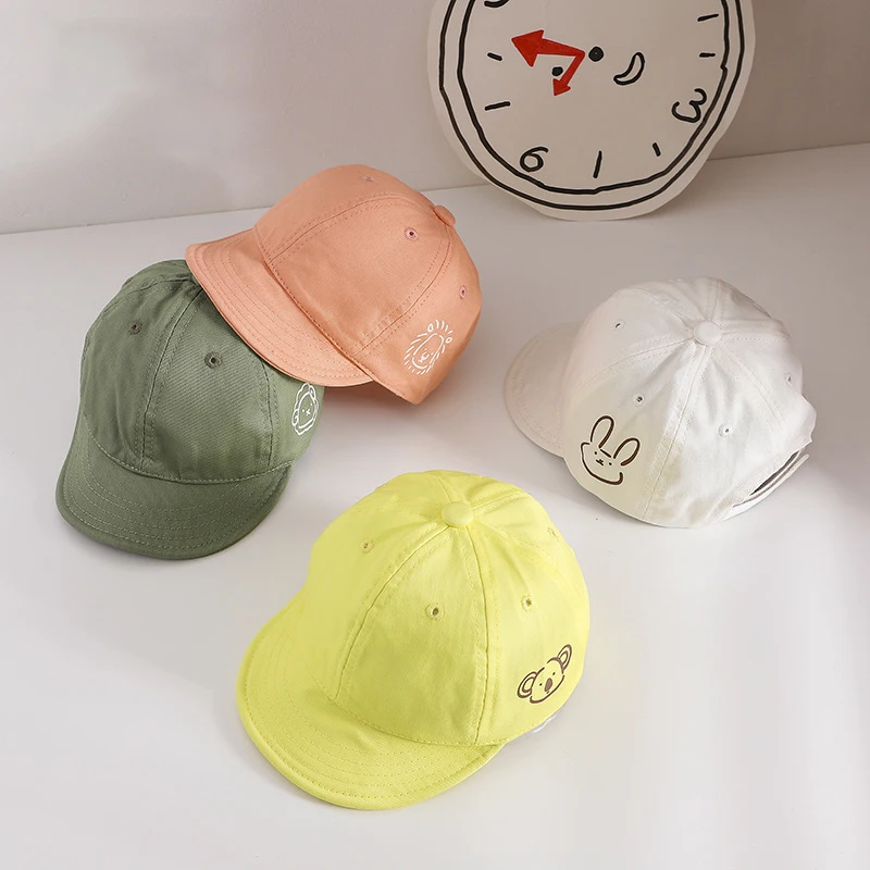 Cute Baby Baseball Cap Cartoon Animal Print Toddler Sun Hat Summer Solid Color Soft Brim Kids Boys Girls Peaked Caps