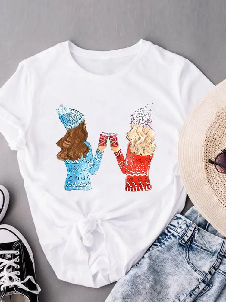 

Рождественская Праздничная кофейная Стильная красивая футболка 90-х годов Женская одежда для нового года футболки с принтом женская модная футболка с коротким рукавом и графическим принтом