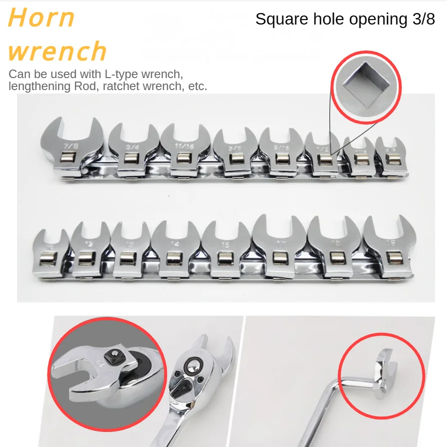 3/8 inch head wrench, movable open horn wrench, high carbon steel forging, durable, complete male English specifications