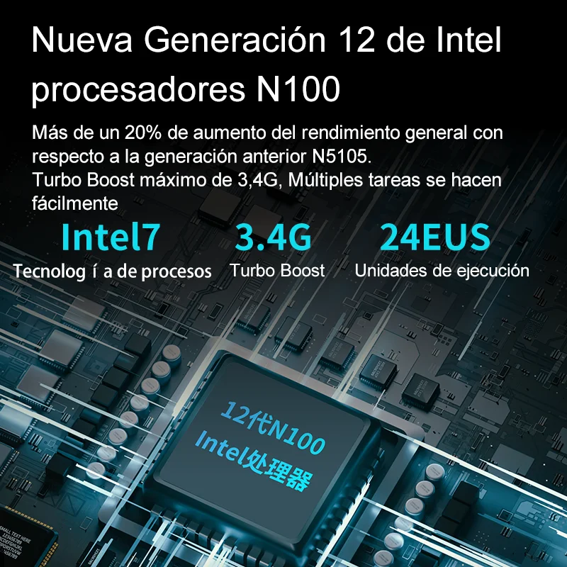 MicroData-Mini PC N100, 8GB, 256GB,16G, 512G, Intel 12. ª generación, 4 núcleos, pantalla Dual, salida 4K, DDR5, WIFI, 2,4G/5G, BT4.2