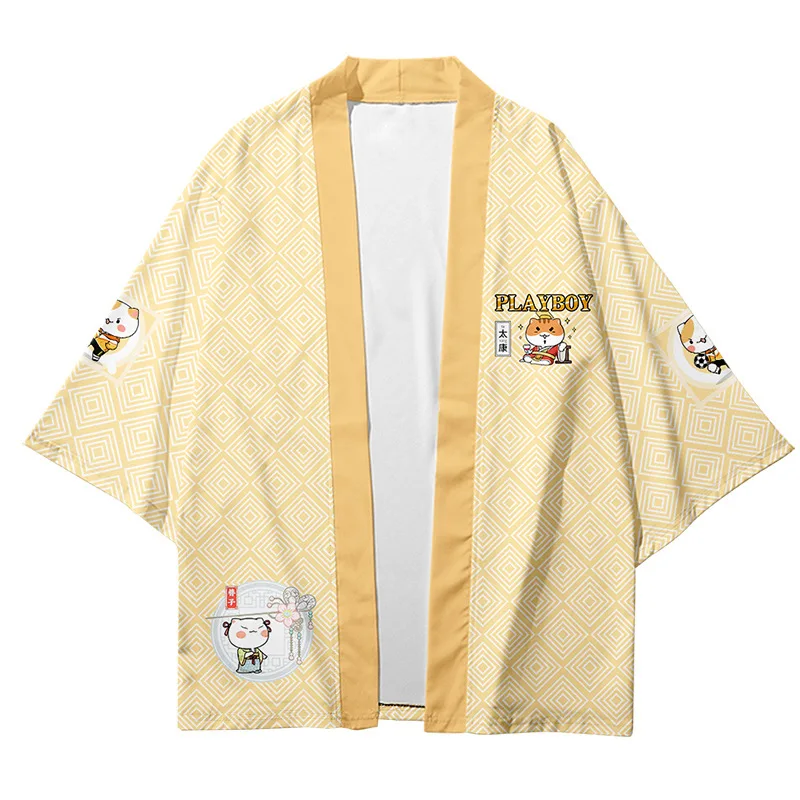 Fashion Kimono Kawaii Cat Anime Print Japanese Cardigan Beach Haori Women Men Cosplay Yukata Harajuku Loose Girl Clothes